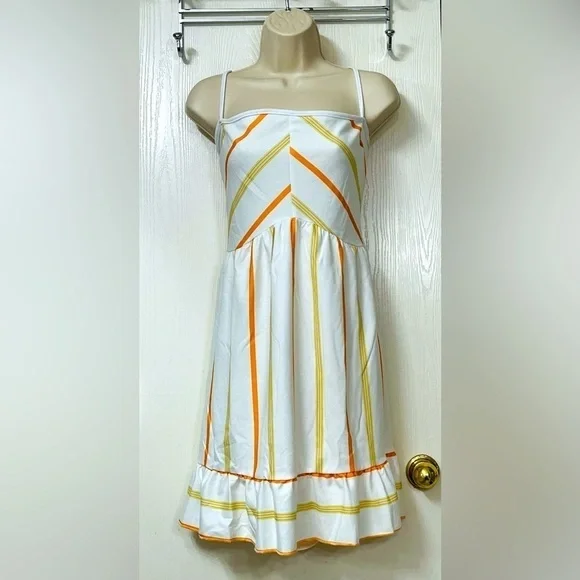 🟢 Unbranded White Sundress with Orange Stripes - Picture 8 of 9
